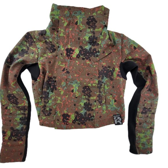 REEBOK x ALICIA KEYS RARE Camo Military Cargo Reptile Cropped Jacket Moto HTF - Picture 2 of 16